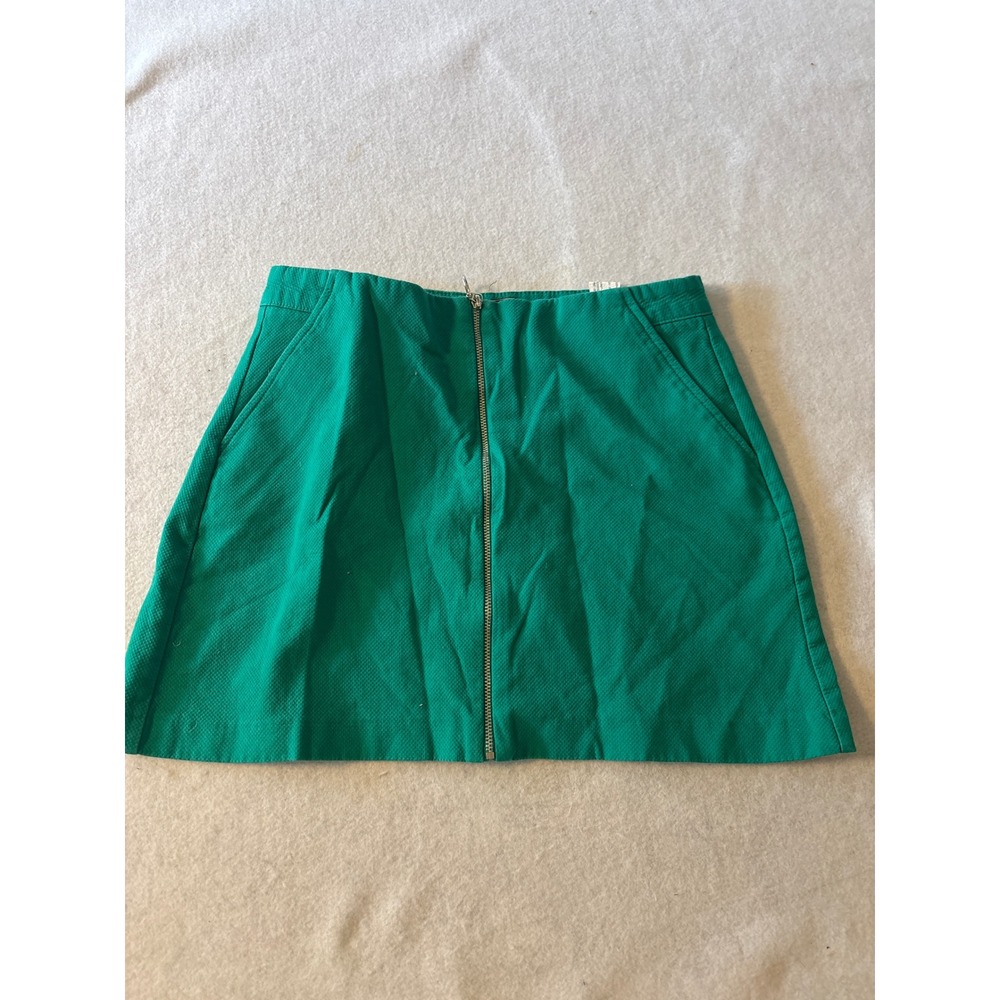 Zara‎ Mini Skirt Womens M Green Excellent Front Zip A-Line Textured Pockets